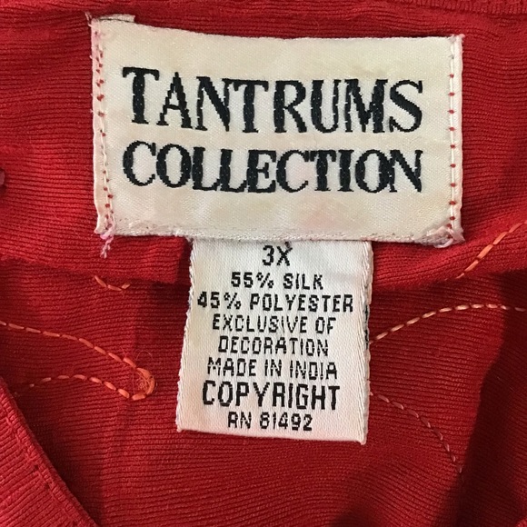Tantrum Collections Made In India  Embroidered Beaded Red Silk Shirt Jacket 3X - Picture 9 of 11